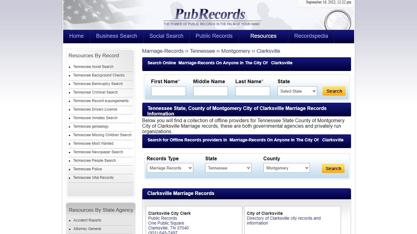 Clarksville, Montgomery County, Tennessee Marriage Records