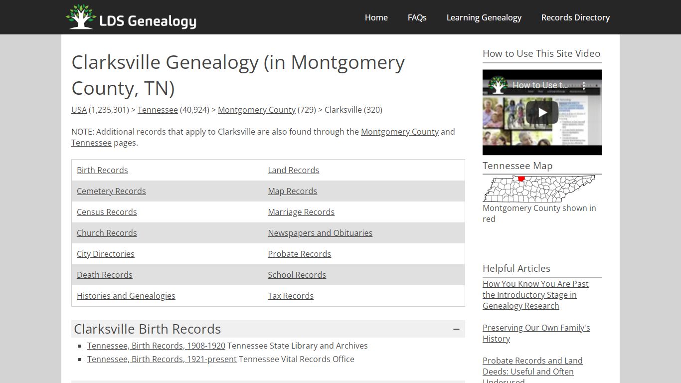 Clarksville Genealogy (in Montgomery County, Tennessee)